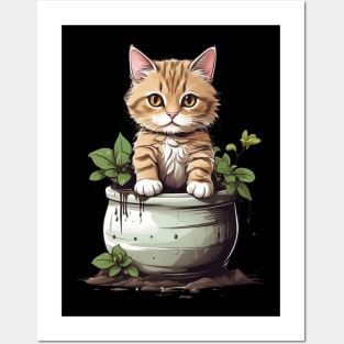 Cat In Planter Posters and Art